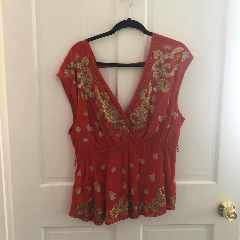 Embroidered orange Free people top